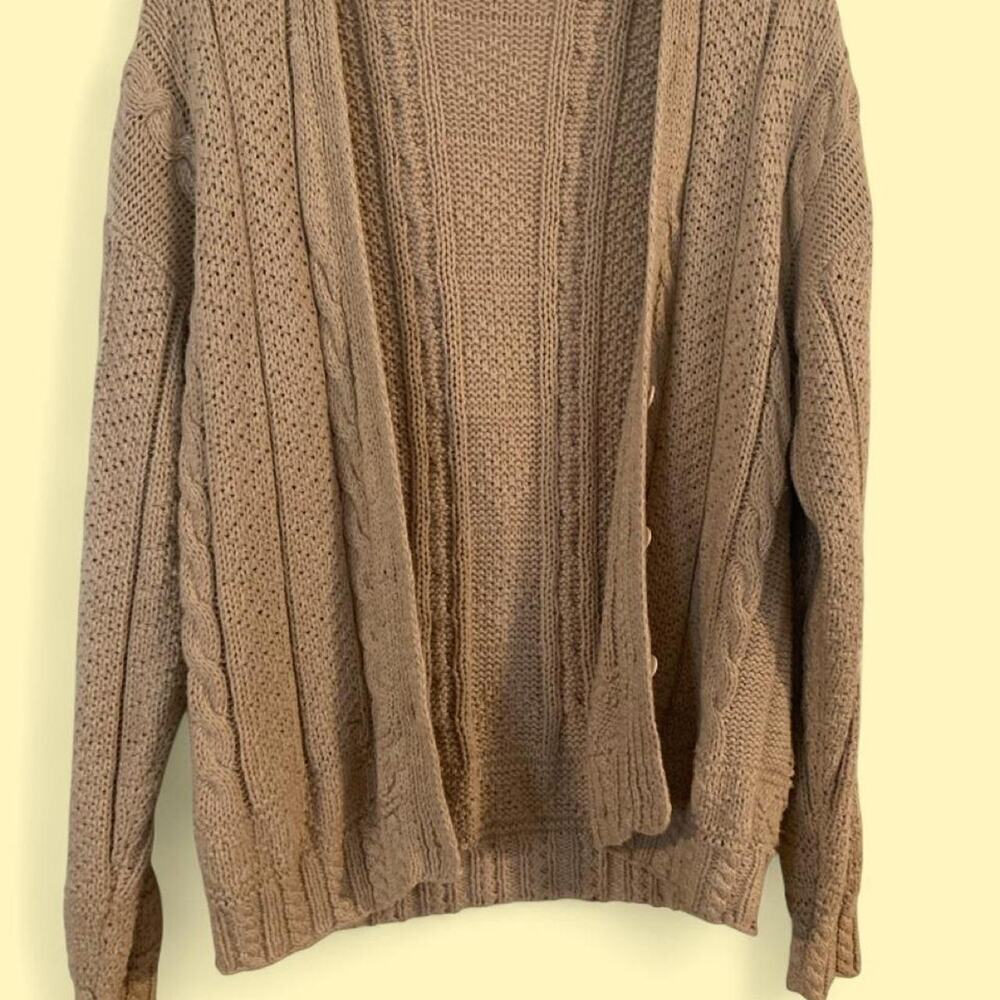 Tan cable knit cardigan sweater